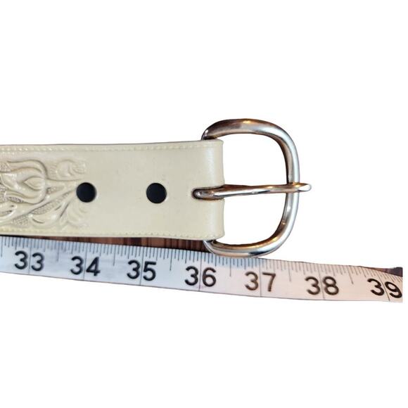 Brazos Joe made in USA tooled floral belt 46131 cream leather - Picture 13 of 13